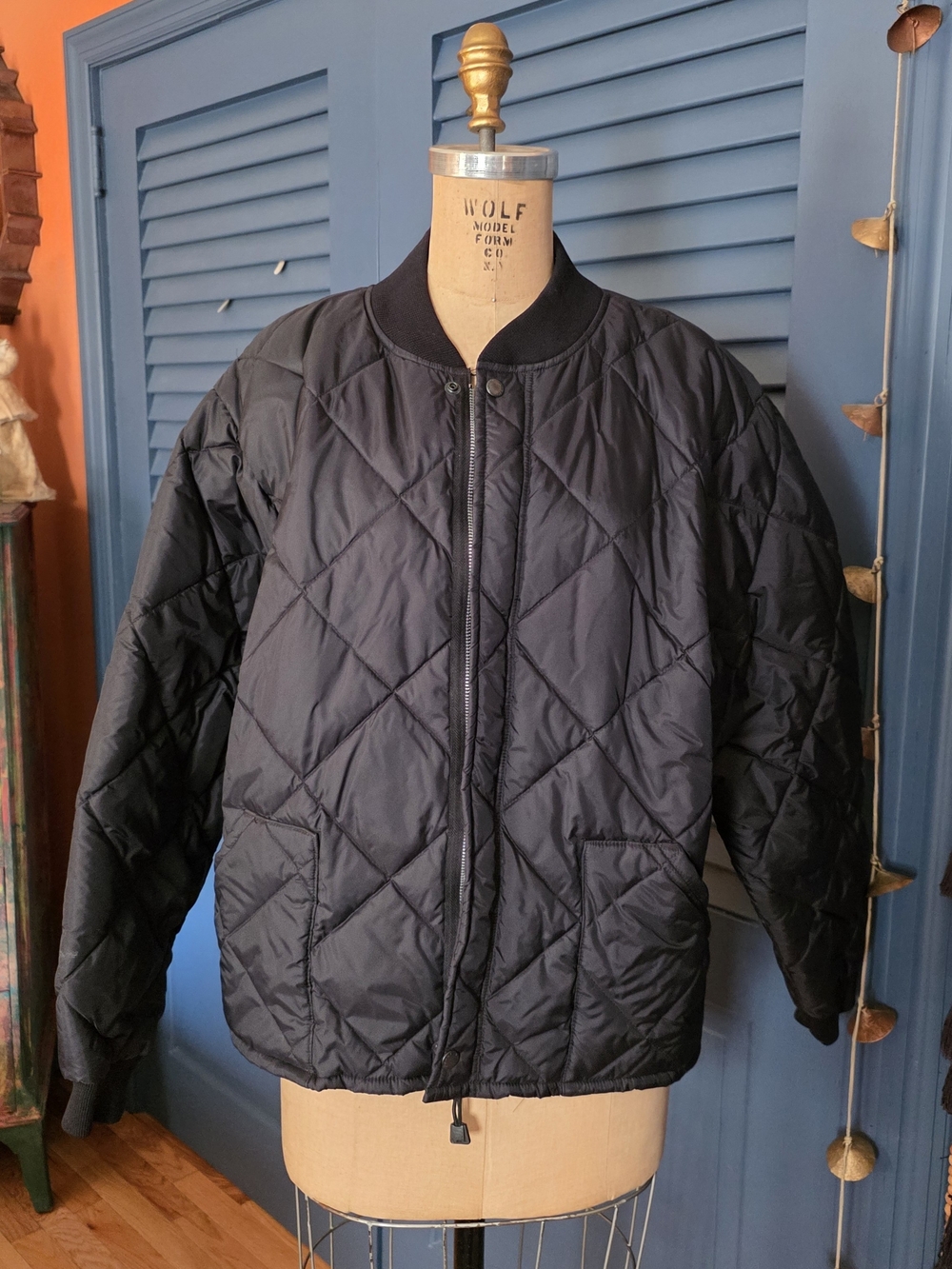 Vintage Alaska Bay Outfitters Diamond Quilted Bomber Jacket Black Men's XL